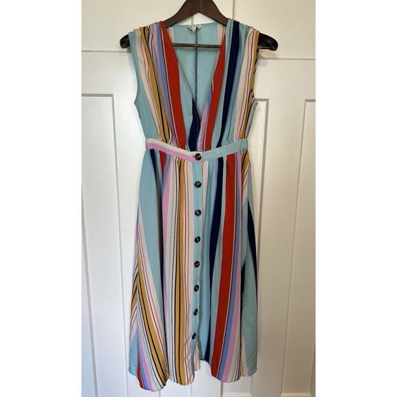 BiBi Dresses & Skirts - Bibi Women's Junior Dress Size Medium Button Front Multicolor Striped Midi